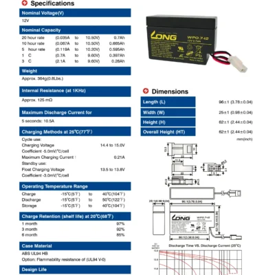 แบตเตอรี่ Long WP0.7-12 (12V0.7AH) 4 แบตเตอรี่ Long WP0.7-12 (12V0.7AH) - Image 2