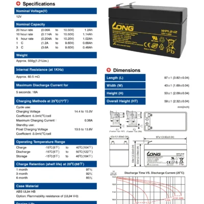 แบตเตอรี่ Long WP1.2-12 (12V1.2AH) 4 แบตเตอรี่ Long WP1.2-12 (12V1.2AH) - Image 2