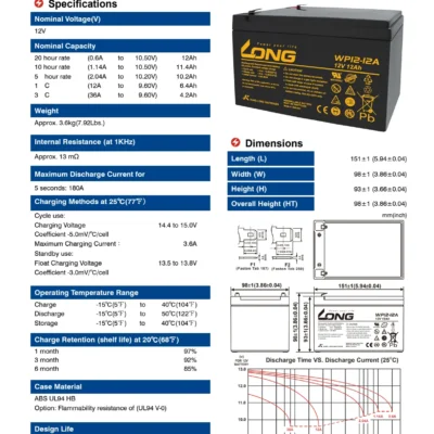 แบตเตอรี่ Long WP12-12A (12V12AH) 4 แบตเตอรี่ Long WP12-12A (12V12AH) - Image 2