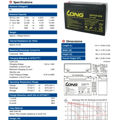 แบตเตอรี่ Long WP12-6S (6V12Ah) 4 แบตเตอรี่ Long WP12-6S (6V12Ah) - Image 2