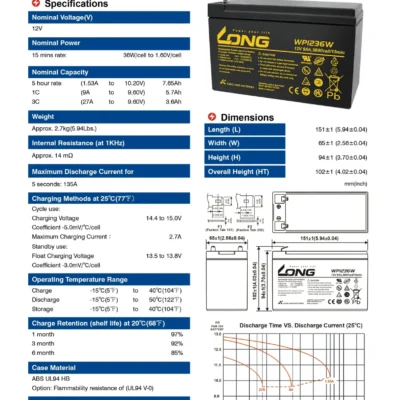 แบตเตอรี่ Long WP1236W (12V9AH) 4 แบตเตอรี่ Long WP1236W (12V9AH) - Image 2