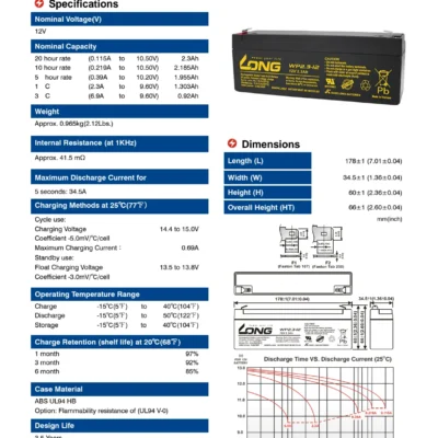 แบตเตอรี่ Long WP2.3-12 (12V2.3AH) 4 แบตเตอรี่ Long WP2.3-12 (12V2.3AH) - Image 2