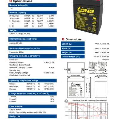 แบตเตอรี่ Long WP2.9-12T (12V2.9AH) 5 แบตเตอรี่ Long WP2.9-12T (12V2.9AH) - Image 3