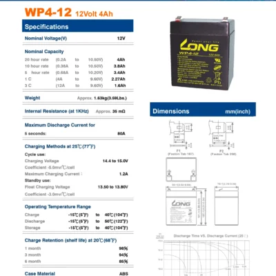 แบตเตอรี่ Long WP4-12 (12V4AH) 4 แบตเตอรี่ Long WP4-12 (12V4AH) - Image 2