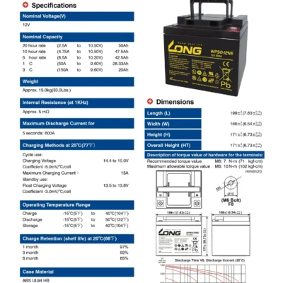 แบตเตอรี่ Long WP50-12NE (12V50AH) 4 แบตเตอรี่ Long WP50-12NE (12V50AH) - Image 2