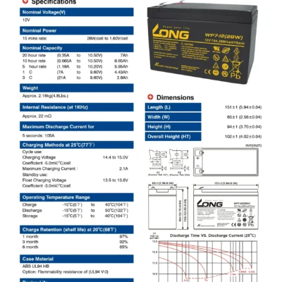 แบตเตอรี่ Long WP7-12 (28W) (12V7AH) 4 แบตเตอรี่ Long WP7-12 (28W) (12V7AH) - Image 2
