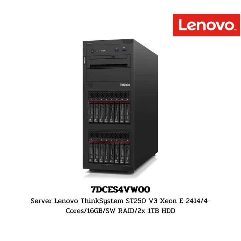 (7DCES4VW00) Server Lenovo ThinkSystem ST250 V3 Xeon E-2414/4-Cores/16GB/SW RAID/2x 1TB HDD