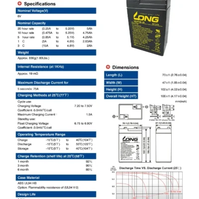 แบตเตอรี่ Long WP5-6 (6V 5Ah) 4 แบตเตอรี่ Long WP5-6 (6V 5Ah) - Image 2