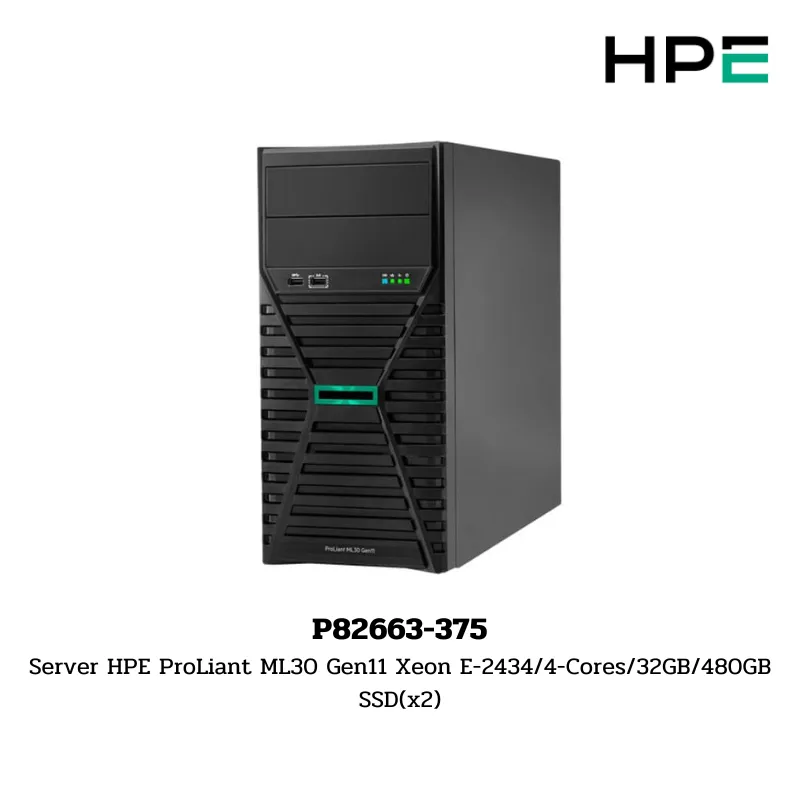 (P82663-375) Server HPE ProLiant ML30 Gen11 Xeon E-2434/4-Cores/32GB/480GB SSD(x2)