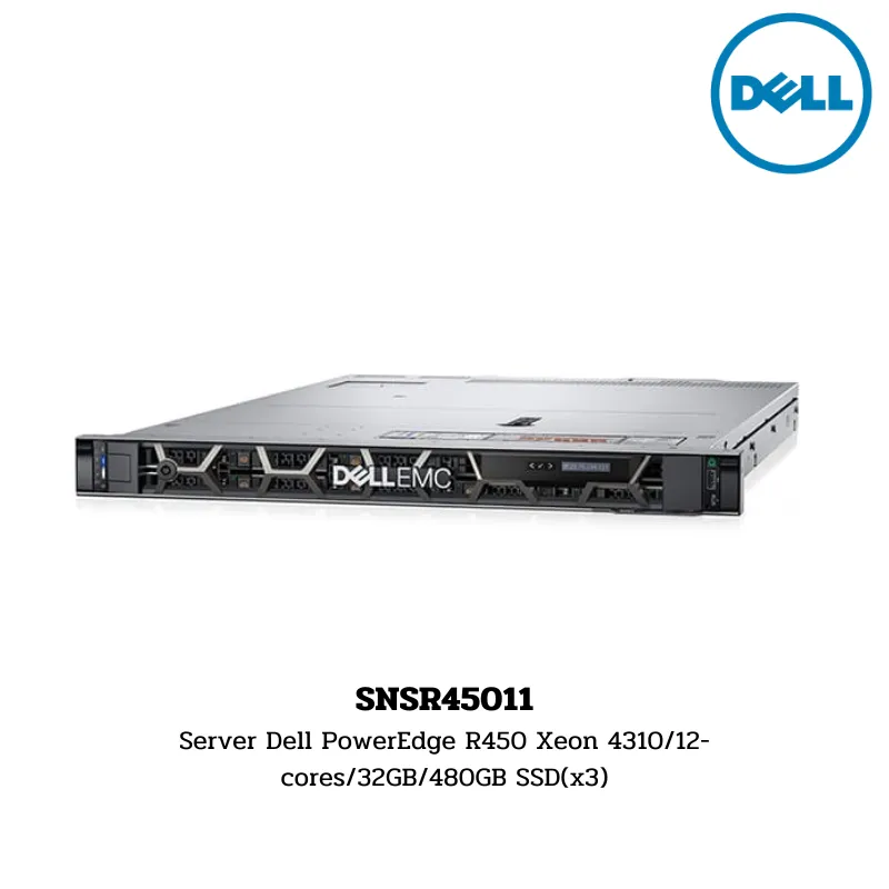 (SNSR45011) Server Dell PowerEdge R450 Xeon 4310/12-cores/32GB/480GB SSD(x3)