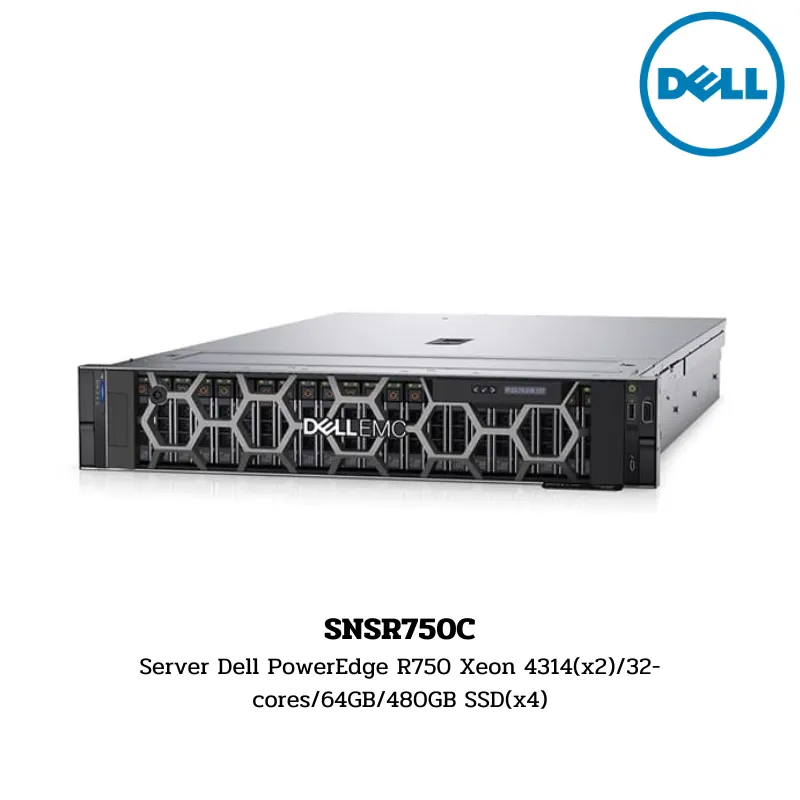 (SNSR750C) Server Dell PowerEdge R750 Xeon 4314(x2)/32-cores/64GB/480GB SSD(x4)