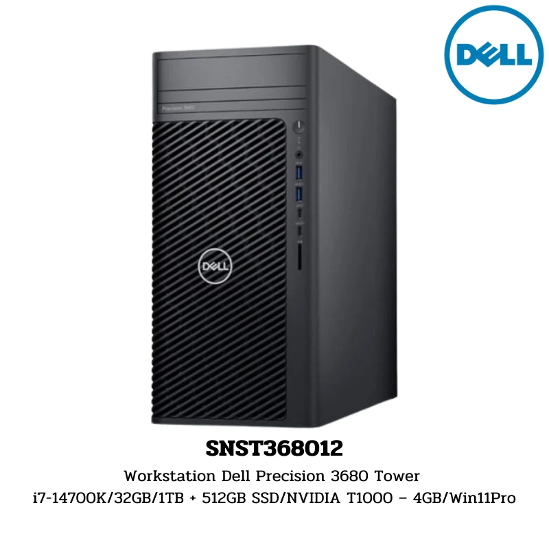 Workstation Dell Precision 3680 Tower i7-14700K/32GB/1TB + 512GB SSD/NVIDIA T1000 – 4GB/Win11Pro (SNST368012)