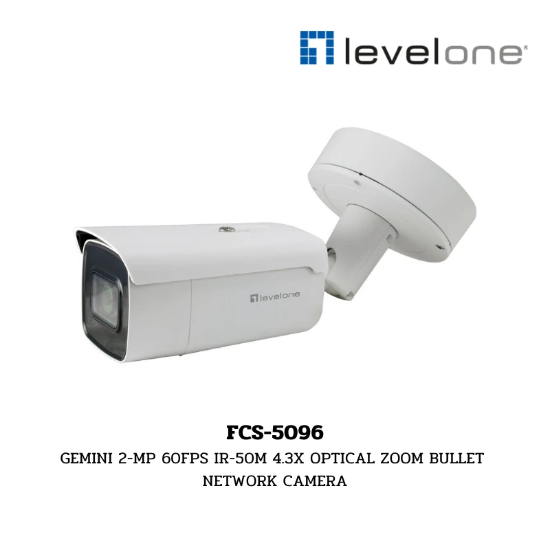 (FCS-5096) Levelone Camera GEMINI 2-MP 60FPS IR-50M 4.3X OPTICAL ZOOM BULLET NETWORK CAMERA