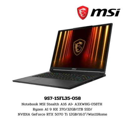 Notebook MSI Stealth A16 AI+ A3XWHG-058TH Ryzen AI 9 HX 370/32GB/1TB SSD/NVIDIA GeForce RTX 5070 Ti 12GB/16.0″/Win11Home (9S7-15FL35-058)