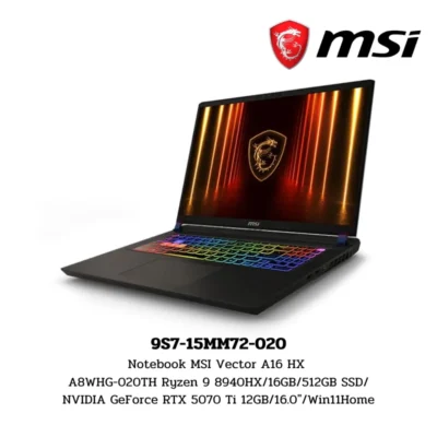 Notebook MSI Vector A16 HX A8WHG-020TH Ryzen 9 8940HX/16GB/512GB SSD/NVIDIA GeForce RTX 5070 Ti 12GB/16.0″/Win11Home (9S7-15MM72-020)