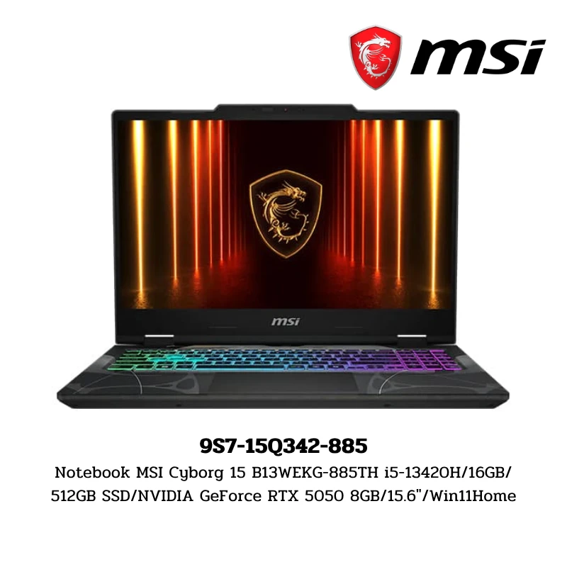 Notebook MSI Cyborg 15 B13WEKG-885TH i5-13420H/16GB/512GB SSD/NVIDIA GeForce RTX 5050 8GB/15.6″/Win11Home (9S7-15Q342-885)