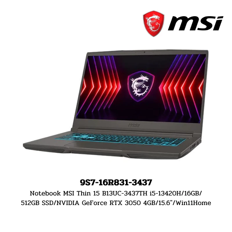 Notebook MSI Thin 15 B13UC-3437TH i5-13420H/16GB/512GB SSD/NVIDIA GeForce RTX 3050 4GB/15.6″/Win11Home (9S7-16R831-3437)
