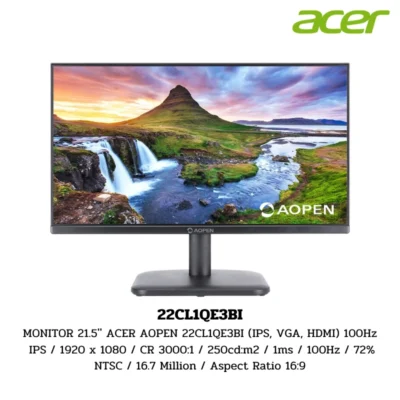 Monitor Acer 21.5'' ACER AOPEN 22CL1QE3BI IPS / 1920 x 1080 / CR 3000:1 / 250cd:m2 / 1ms / 100Hz / 72% NTSC / 16.7 Million / Aspect Ratio 16:9