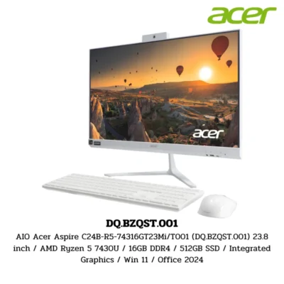 PC AIO Acer Aspire C24B-R5-74316GT23Mi/T001 (DQ.BZQST.001) 23.8 inch / AMD Ryzen 5 7430U / 16GB DDR4 / 512GB SSD / Integrated Graphics / Win 11 / Office 2024