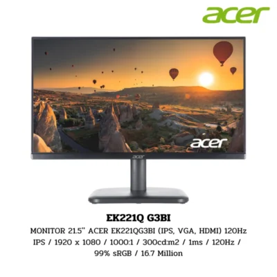 Monitor Acer 21.5'' ACER EK221QG3BI IPS / 1920 x 1080 / 1000:1 / 300cd:m2 / 1ms / 120Hz / 99% sRGB / 16.7 Million