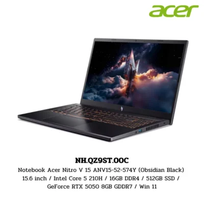 Notebook Acer Nitro V 15 ANV15-52-574Y (Obsidian Black) 15.6 inch / Intel Core 5 210H / 16GB DDR4 / 512GB SSD / GeForce RTX 5050 8GB GDDR7 / Win 11 (NH.QZ9ST.00C)