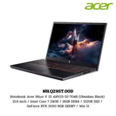 Notebook Acer Nitro V 15 ANV15-52-704B (Obsidian Black) 15.6 inch / Intel Core 7 240H / 16GB DDR4 / 512GB SSD / GeForce RTX 5050 8GB GDDR7 / Win 11 (NH.QZ9ST.00D)