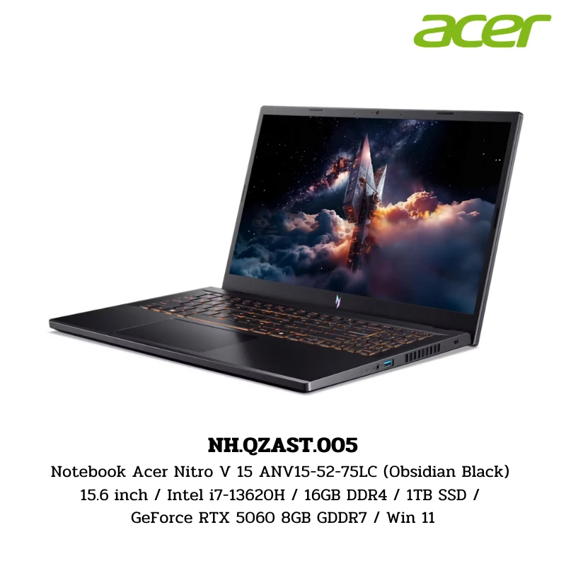 Notebook Acer Nitro V 15 ANV15-52-75LC (Obsidian Black) 15.6 inch / Intel i7-13620H / 16GB DDR4 / 1TB SSD / GeForce RTX 5060 8GB GDDR7 / Win 11 (NH.QZAST.005) 1 Notebook Acer Nitro V 15 ANV15-52-75LC (Obsidian Black) 15.6 inch / Intel i7-13620H / 16GB DDR4 / 1TB SSD / GeForce RTX 5060 8GB GDDR7 / Win 11 (NH.QZAST.005)