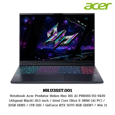 Notebook Acer Predator Helios Neo 16S AI PHN16S-I51-9439 (Abyssal Black) 16.0 inch / Intel Core Ultra 9 386H (AI PC) / 32GB DDR5 / 1TB SSD / GeForce RTX 5070 8GB GDDR7 / Win 11 (NH.U3SST.001)