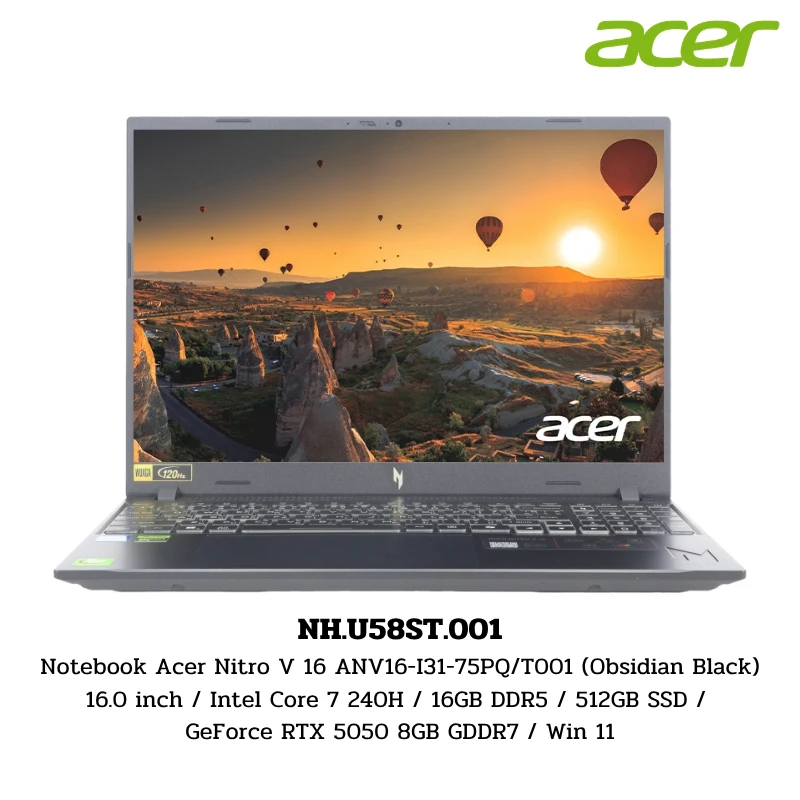Notebook Acer Nitro V 16 ANV16-I31-75PQ/T001 (Obsidian Black) 16.0 inch / Intel Core 7 240H / 16GB DDR5 / 512GB SSD / GeForce RTX 5050 8GB GDDR7 / Win 11 (NH.U58ST.001) 1 Notebook Acer Nitro V 16 ANV16-I31-75PQ/T001 (Obsidian Black) 16.0 inch / Intel Core 7 240H / 16GB DDR5 / 512GB SSD / GeForce RTX 5050 8GB GDDR7 / Win 11 (NH.U58ST.001)