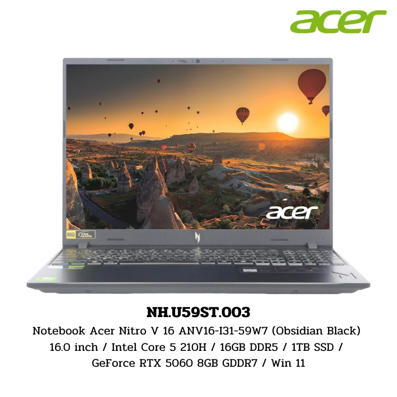 Notebook Acer Nitro V 16 ANV16-I31-59W7 (Obsidian Black) 16.0 inch / Intel Core 5 210H / 16GB DDR5 / 1TB SSD / GeForce RTX 5060 8GB GDDR7 / Win 11 (NH.U59ST.003) 1 Notebook Acer Nitro V 16 ANV16-I31-59W7 (Obsidian Black) 16.0 inch / Intel Core 5 210H / 16GB DDR5 / 1TB SSD / GeForce RTX 5060 8GB GDDR7 / Win 11 (NH.U59ST.003)