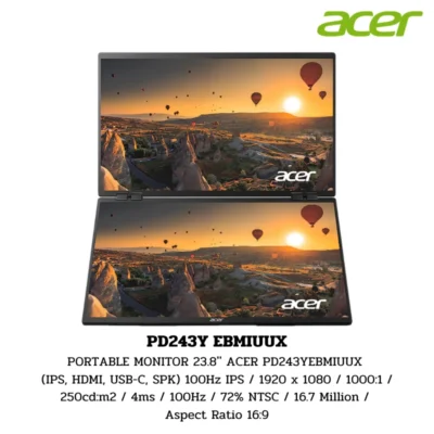 Monitor Acer Portable Monitor 23.8'' ACER PD243YEBMIUUX IPS / 1920 x 1080 / 1000:1 / 250cd:m2 / 4ms / 100Hz / 72% NTSC / 16.7 Million / Aspect Ratio 16:9