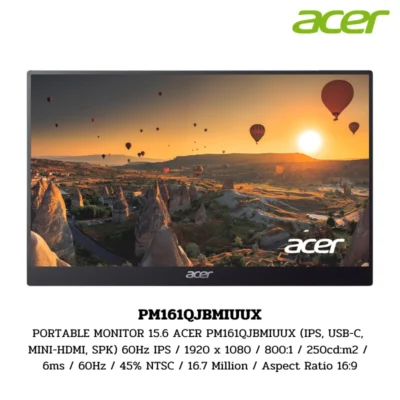 Monitor Acer Portable Monitor 15.6 ACER PM161QJBMIUUX IPS / 1920 x 1080 / 800:1 / 250cd:m2 / 6ms / 60Hz / 45% NTSC / 16.7 Million / Aspect Ratio 16:9