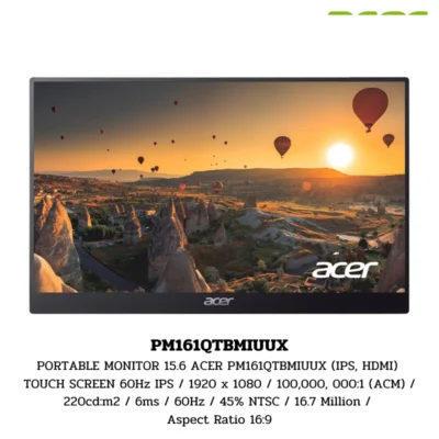 Monitor Acer Portable Monitor 15.6 ACER PM161QTBMIUUX TOUCH SCREEN IPS / 1920 x 1080 / 100, 000, 000:1 (ACM) / 220cd:m2 / 6ms / 60Hz / 45% NTSC / 16.7 Million / Aspect Ratio 16:9