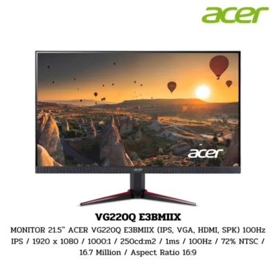 Monitor Acer 21.5'' ACER VG220Q E3BMIIX IPS / 1920 x 1080 / 1000:1 / 250cd:m2 / 1ms / 100Hz / 72% NTSC / 16.7 Million / Aspect Ratio 16:9