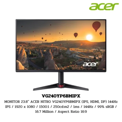 Monitor Acer 23.8'' ACER NITRO VG240YP6BMIPX IPS / 1920 x 1080 / 1500:1 / 250cd:m2 / 1ms / 144Hz / 99% sRGB / 16.7 Million / Aspect Ratio 16:9