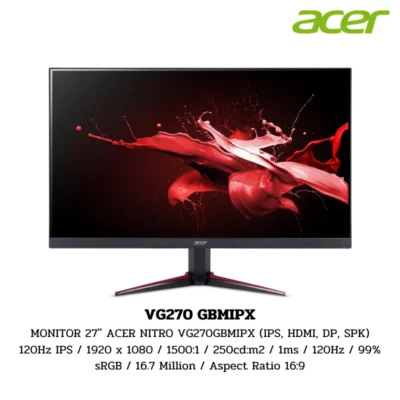 Monitor Acer 27'' ACER NITRO VG270GBMIPX IPS / 1920 x 1080 / 1500:1 / 250cd:m2 / 1ms / 120Hz / 99% sRGB / 16.7 Million / Aspect Ratio 16:9