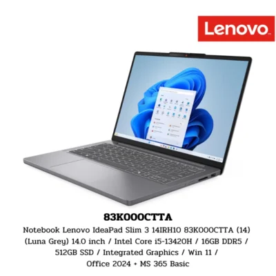 Notebook Lenovo IdeaPad Slim 3 14IRH10 83K000CTTA (14) (Luna Grey) 14.0 inch / Intel Core i5-13420H / 16GB DDR5 / 512GB SSD / Integrated Graphics / Win 11 / Office 2024 + MS 365 Basic